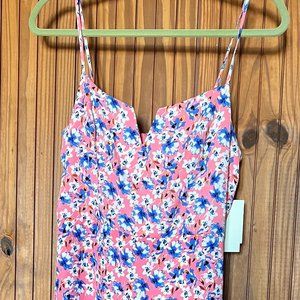 NEVER WORN ROW A Pink Midi Floral Dress with V Neckline Detail